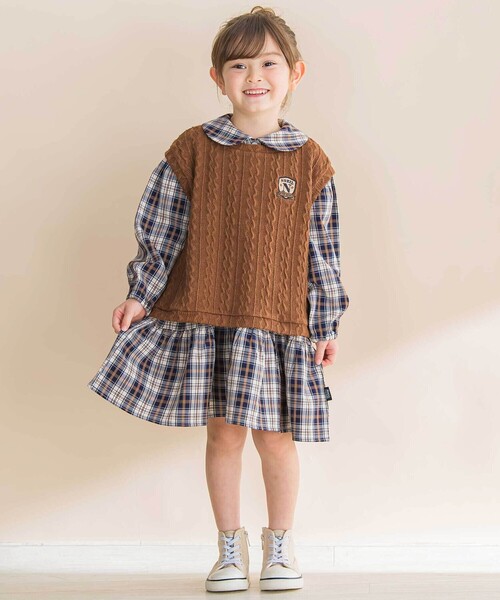 Noeil aime BeBe（ノイユエイムベベ）の「【お揃い】タータンチェックワンピース＋ケーブルジャガードベストセット（ワンピース・キッズ・レッド系その他/ブルー系その他2・120cm/110cm/130cm/100cm）」の20枚目の写真