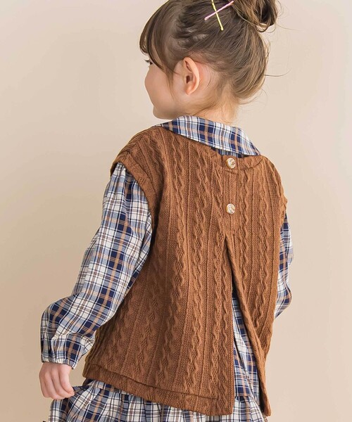 Noeil aime BeBe（ノイユエイムベベ）の「【お揃い】タータンチェックワンピース＋ケーブルジャガードベストセット（ワンピース・キッズ・レッド系その他/ブルー系その他2・120cm/110cm/130cm/100cm）」の12枚目の写真