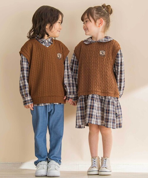 Noeil aime BeBe（ノイユエイムベベ）の「【お揃い】タータンチェックワンピース＋ケーブルジャガードベストセット（ワンピース・キッズ・レッド系その他/ブルー系その他2・120cm/110cm/130cm/100cm）」の6枚目の写真