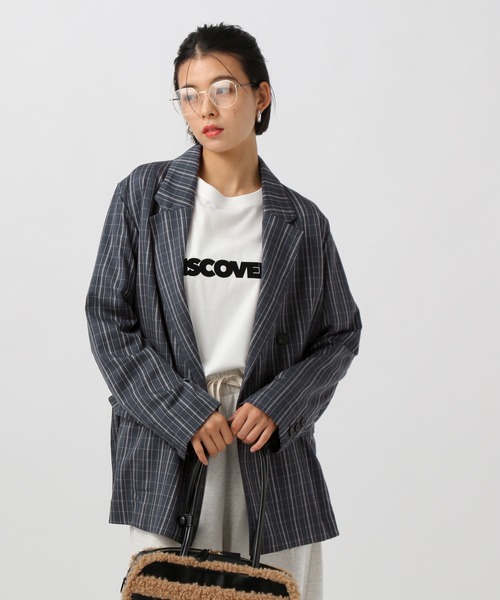 BAYFLOW（ベイフロー）の「[シャツ感覚で羽織れる]チェックテーラードジャケット（テーラードジャケット・レディース・ベージュ/チャコール・SMALL/MEDIUM）」の10枚目の写真