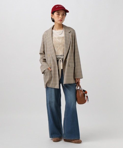 BAYFLOW（ベイフロー）の「[シャツ感覚で羽織れる]チェックテーラードジャケット（テーラードジャケット・レディース・ベージュ/チャコール・SMALL/MEDIUM）」の8枚目の写真