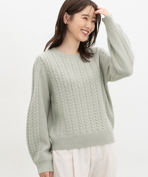 Honeys(ハニーズ)の「ケーブル編パール付ニット(ニット/セーター・レディース・ベージュ/ネイビー/ラベンダー/ミント/アイボリー・3L/S/M/LL/L)」の17枚目の写真