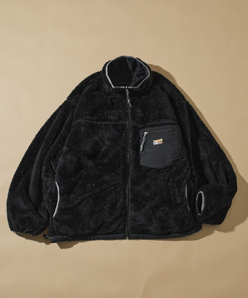 リラックスフィット ワンポイントロゴ リバーシブル ナイロン フリース