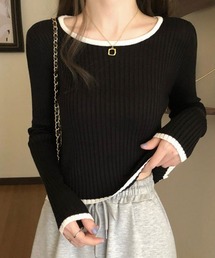 バイカラーリブニット