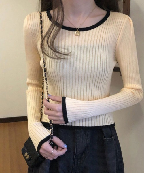 SallyLunn（サリーラン）の「バイカラーリブニット（ニット/セーター・レディース・グレー/ブラック/ホワイト/アイボリー・FREE）」の10枚目の写真