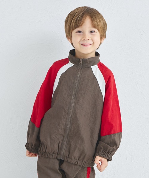 pairmanon（ペアマノン）の「【セットアップ着用可能】ユニセックス 配色切り替え ナイロンブルゾン（ナイロンジャケット・キッズ・ブラウン/ネイビー/ベージュ・110/90/150/100/130/140/120）」の2枚目の写真