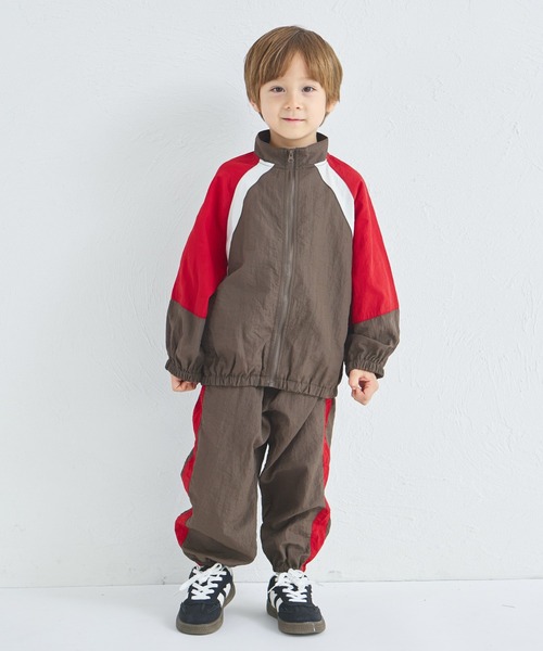 pairmanon（ペアマノン）の「【セットアップ着用可能】ユニセックス 配色切り替え ナイロンブルゾン（ナイロンジャケット・キッズ・ブラウン/ネイビー/ベージュ・110/90/150/100/130/140/120）」の7枚目の写真