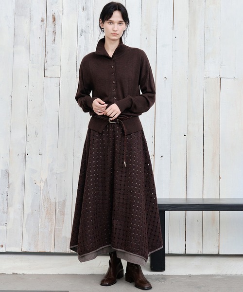 tageechita(タジチタ)の「【tageechita】カットアウトレイヤードハイウエストAラインミディ丈フレアスカート(スカート・レディース・ブラウン/ベージュ/グレイッシュベージュ・S/M/L)」の19枚目の写真