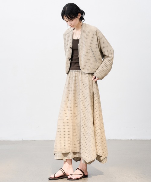 tageechita(タジチタ)の「【tageechita】カットアウトレイヤードハイウエストAラインミディ丈フレアスカート(スカート・レディース・ブラウン/ベージュ/グレイッシュベージュ・S/M/L)」の9枚目の写真