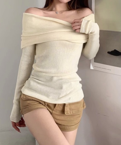 Miniministore(ミニミニストア)の「ワイドオフショルダーニットトップス肩出し(ニット/セーター・レディース・ブラック/ダークグレー/アイボリー/ライトブルー・FREE)」の14枚目の写真