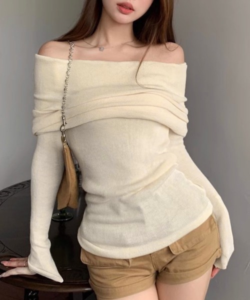 Miniministore(ミニミニストア)の「ワイドオフショルダーニットトップス肩出し(ニット/セーター・レディース・ブラック/ダークグレー/アイボリー/ライトブルー・FREE)」の15枚目の写真