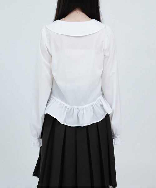 apres jour mignon(アプレジュールミニョン)の「【apresjour mignon soie】frill pin tuck blouse/フリルピンタックブラウス(シャツ/ブラウス・レディース・ネイビー/オフホワイト・フリー/LARGE)」の5枚目の写真