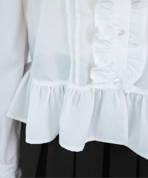 apres jour mignon(アプレジュールミニョン)の「【apresjour mignon soie】frill pin tuck blouse/フリルピンタックブラウス(シャツ/ブラウス・レディース・ネイビー/オフホワイト・フリー/LARGE)」の13枚目の写真