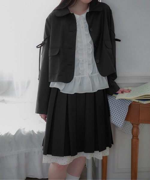 apres jour mignon(アプレジュールミニョン)の「【apresjour mignon soie】frill pin tuck blouse/フリルピンタックブラウス(シャツ/ブラウス・レディース・ネイビー/オフホワイト・フリー/LARGE)」の9枚目の写真