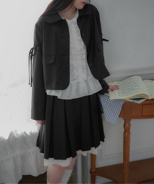 apres jour mignon(アプレジュールミニョン)の「【apresjour mignon soie】frill pin tuck blouse/フリルピンタックブラウス(シャツ/ブラウス・レディース・ネイビー/オフホワイト・フリー/LARGE)」の10枚目の写真