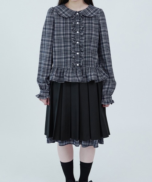 apres jour mignon(アプレジュールミニョン)の「【apresjour mignon soie】frill pin tuck blouse/フリルピンタックブラウス(シャツ/ブラウス・レディース・ネイビー/オフホワイト・フリー/LARGE)」の17枚目の写真