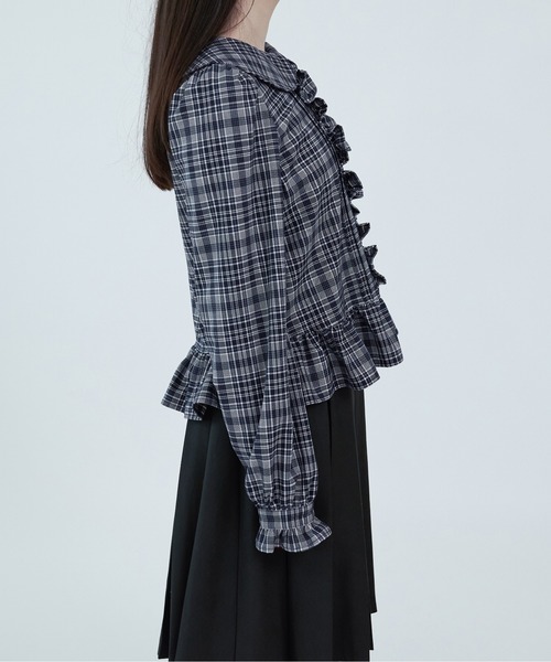 apres jour mignon(アプレジュールミニョン)の「【apresjour mignon soie】frill pin tuck blouse/フリルピンタックブラウス(シャツ/ブラウス・レディース・ネイビー/オフホワイト・フリー/LARGE)」の18枚目の写真