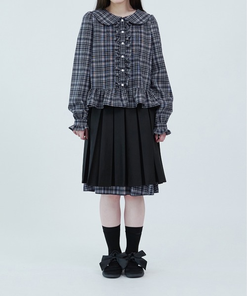 apres jour mignon(アプレジュールミニョン)の「【apresjour mignon soie】frill pin tuck blouse/フリルピンタックブラウス(シャツ/ブラウス・レディース・ネイビー/オフホワイト・フリー/LARGE)」の20枚目の写真