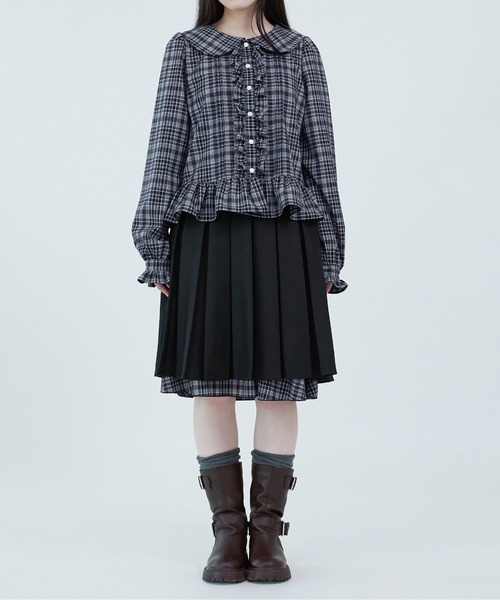 apres jour mignon(アプレジュールミニョン)の「【apresjour mignon soie】frill pin tuck blouse/フリルピンタックブラウス(シャツ/ブラウス・レディース・ネイビー/オフホワイト・フリー/LARGE)」の21枚目の写真
