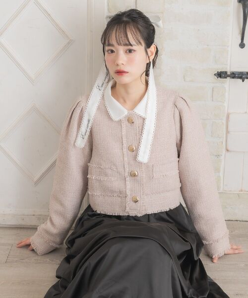 ems excite（エムズエキサイト）の「【セットアップ対応】プレート付ラメツイードJK（ノーカラージャケット・レディース・ベージュ/ナチュラル/ブラック・FREE）」の5枚目の写真