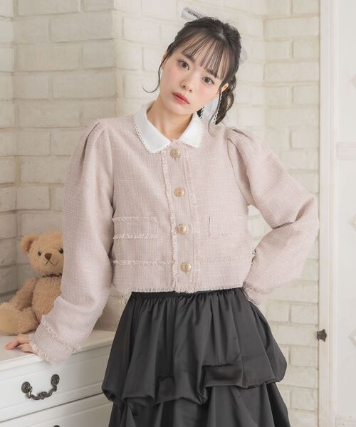 セール】【セットアップ対応】プレート付ラメツイードJK（ノーカラー