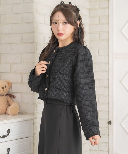 セール】【セットアップ対応】プレート付ラメツイードJK（ノーカラー