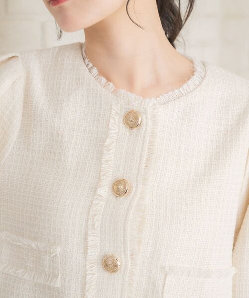 ems excite（エムズエキサイト）の「【セットアップ対応】プレート付ラメツイードJK（ノーカラージャケット・レディース・ベージュ/ナチュラル/ブラック・FREE）」の10枚目の写真