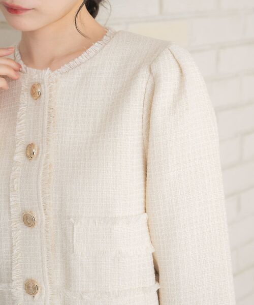 ems excite（エムズエキサイト）の「【セットアップ対応】プレート付ラメツイードJK（ノーカラージャケット・レディース・ベージュ/ナチュラル/ブラック・FREE）」の9枚目の写真