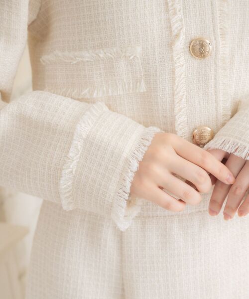 ems excite（エムズエキサイト）の「【セットアップ対応】プレート付ラメツイードJK（ノーカラージャケット・レディース・ベージュ/ナチュラル/ブラック・FREE）」の7枚目の写真