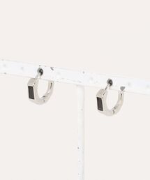 《Bz》EK439/ブラックストーンフープリングピアス/メンズ/両耳用
