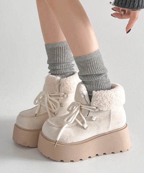初回予約完売カラー受付中】厚底 プラットフォーム レースアップ ボア