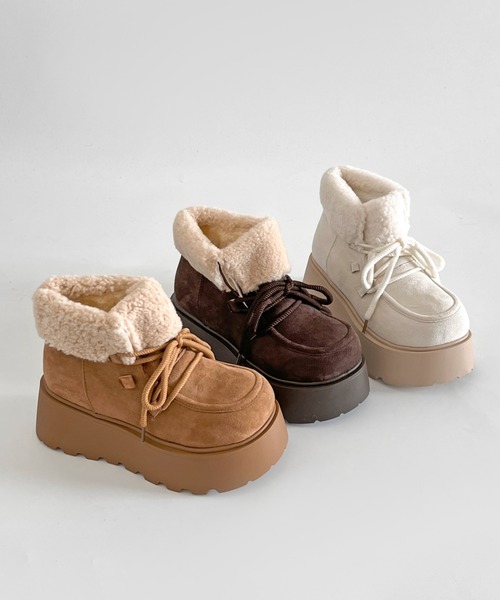 初回予約完売カラー受付中】厚底 プラットフォーム レースアップ ボア