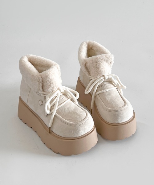 初回予約完売カラー受付中】厚底 プラットフォーム レースアップ ボア