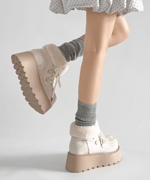 初回予約完売カラー受付中】厚底 プラットフォーム レースアップ ボア