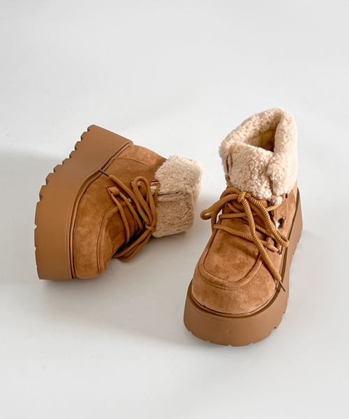 ブラウン 厚底 ムートンブーツ ベルクロ ブラウン 厚底 ムートンブーツ ベルクロ