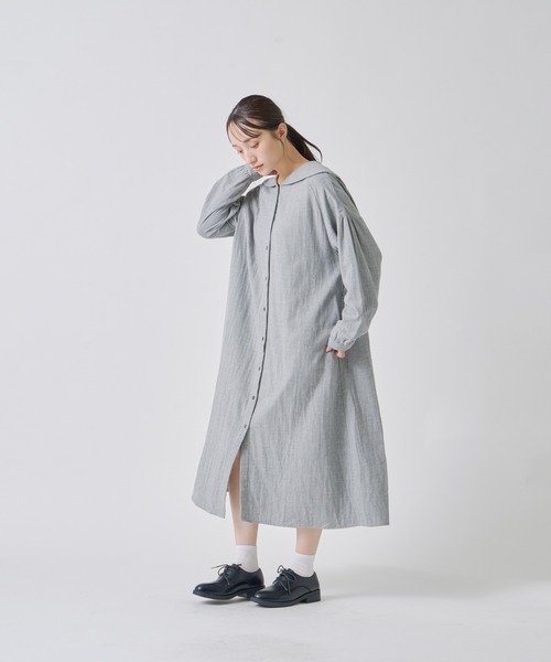 Kelen(ケレン)の「「KELEN / ケレン」セーラーカラーコットンワンピース(ワンピース・レディース・ライトベージュ/ブルー/チャコールグレー/ライトグレー・S/M)」の8枚目の写真