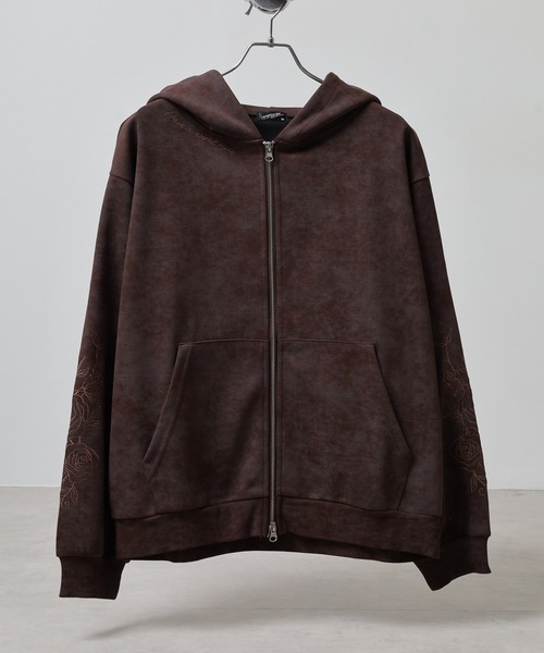 FUNALIVE(ファンアライブ)の「袖バラ刺繍ポンチ ダブルZIPパーカー(パーカー・メンズ・ブラウン/ブラック/ワイン・L/M)」の1枚目の写真