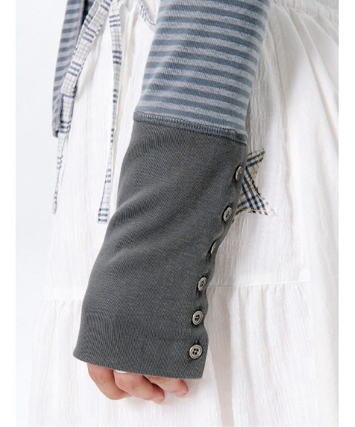 runningHIGH(ランニングハイ)の「A'GEM/9 × .kom 『runningHIGH/ランニングハイ』 BUTTON STRIPE L/S TEE with MUFFLER/ヘンリーネックデザイン マフラー付きボーダー長袖Tシャツ(Tシャツ/カットソー・レディース・ブラック/カーキ・FREE)」の18枚目の写真
