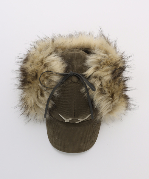 OPEN Yy（オープンワイワイ）の「【Geek Office / ギークオフィス】OPEN YY Woven FAUX FUR CORDUROY EARFLAP（キャップ・レディース・カーキ・FREE）」の5枚目の写真