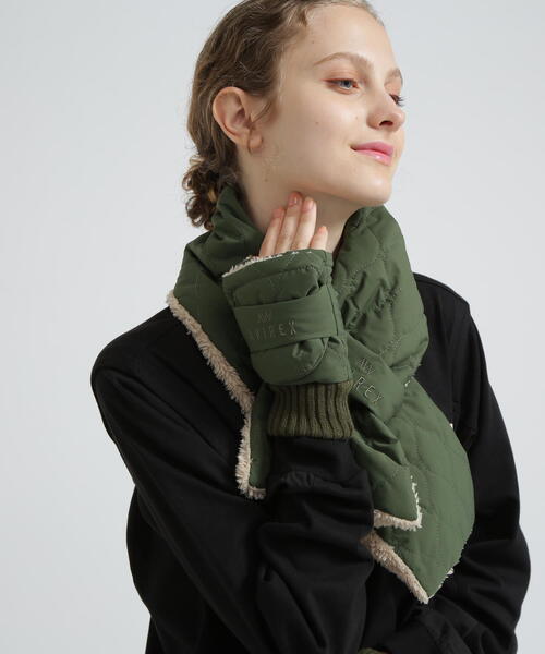 AVIREX（アヴィレックス）の「《直営店限定》QUILTING FUR GLOVE/キルティング ファー グローブ（手袋・レディース・オリーブ系/ブラック・F）」の9枚目の写真