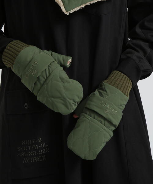 AVIREX（アヴィレックス）の「《直営店限定》QUILTING FUR GLOVE/キルティング ファー グローブ（手袋・レディース・オリーブ系/ブラック・F）」の8枚目の写真