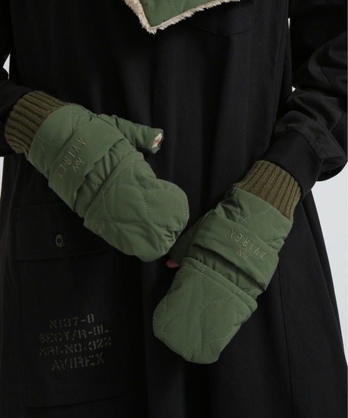 AVIREX（アヴィレックス）の「《直営店限定》QUILTING FUR GLOVE/キルティング ファー グローブ（手袋・レディース・オリーブ系/ブラック・F）」の4枚目の写真