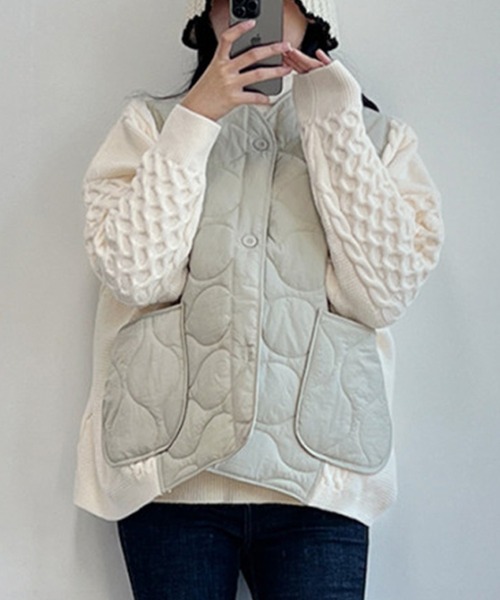 セール】ニットドッキングキルティングジャケット（ダウンジャケット