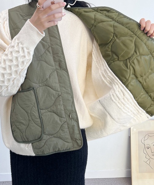 セール】ニットドッキングキルティングジャケット（ダウンジャケット
