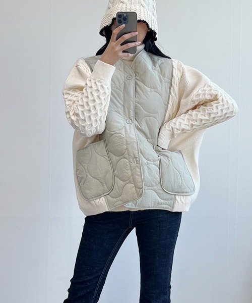 セール】ニットドッキングキルティングジャケット（ダウンジャケット
