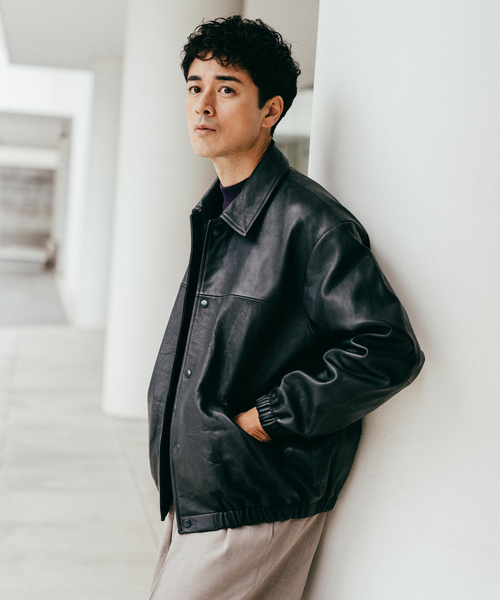 EDIFICE（エディフィス）の「◇レザー ノーカラーブルゾン（ライダース