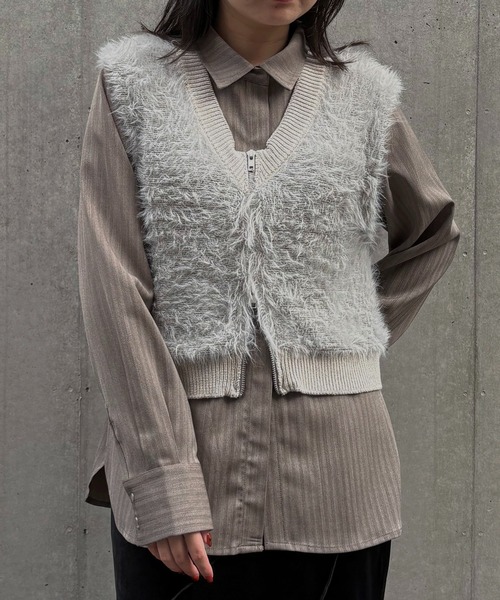 &g'aime(アンジェム)の「【&g'aime】シャギーWジップベスト Shaggy Double-Zip Vest(ベスト・レディース・ブラック/グレー/チャコールグレー・FREE)」の1枚目の写真