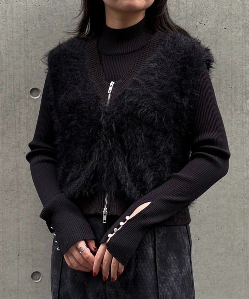 &g'aime(アンジェム)の「【&g'aime】シャギーWジップベスト Shaggy Double-Zip Vest(ベスト・レディース・ブラック/グレー/チャコールグレー・FREE)」の5枚目の写真