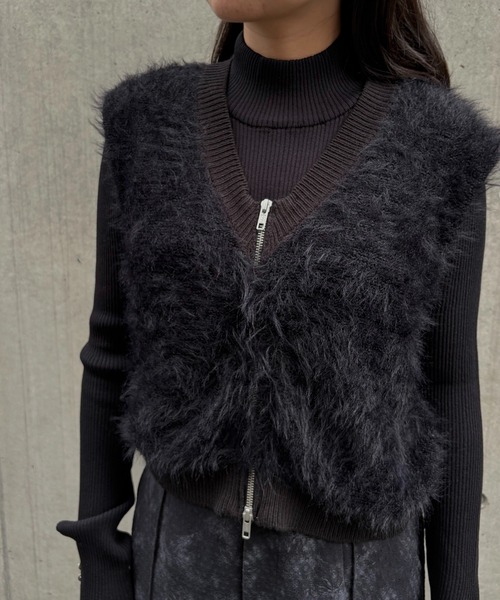 &g'aime(アンジェム)の「【&g'aime】シャギーWジップベスト Shaggy Double-Zip Vest(ベスト・レディース・ブラック/グレー/チャコールグレー・FREE)」の6枚目の写真