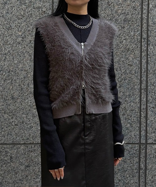 &g'aime(アンジェム)の「【&g'aime】シャギーWジップベスト Shaggy Double-Zip Vest(ベスト・レディース・ブラック/グレー/チャコールグレー・FREE)」の15枚目の写真